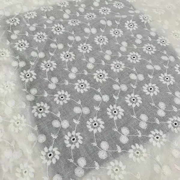 Custom Embroidered Cotton Lace Eyelet Fabric