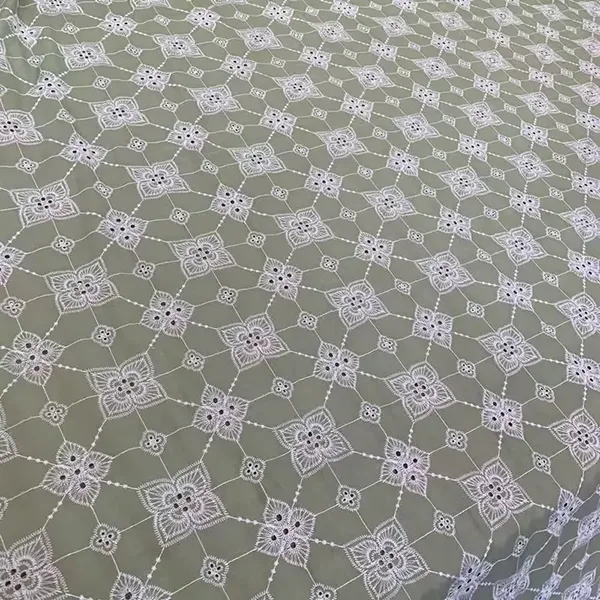 Custom Embroidered Cotton Lace Eyelet Fabric