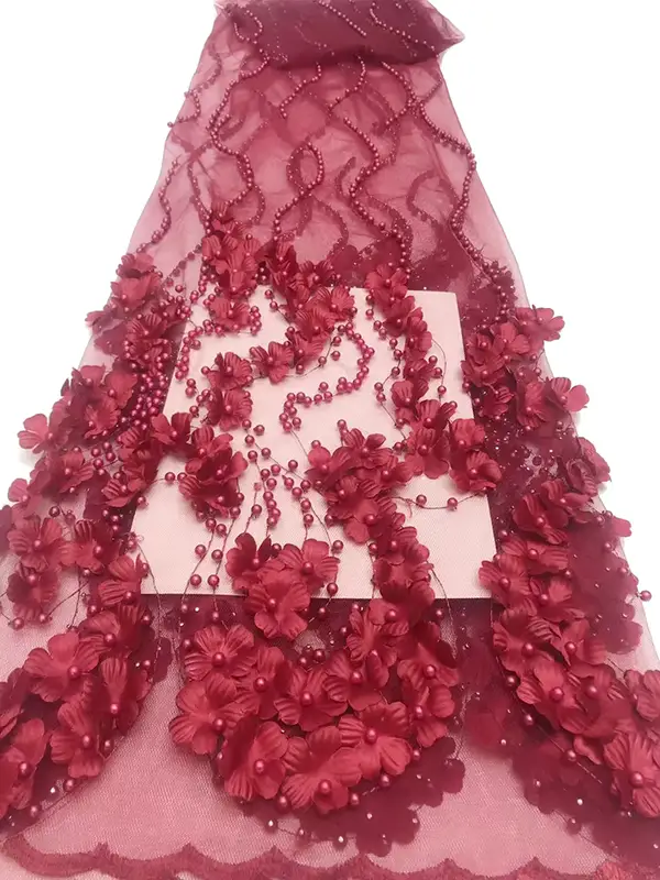 Custom Luxury Heavy Made Embroidery Tulle Beads Lace Mesh Beaded Fabric