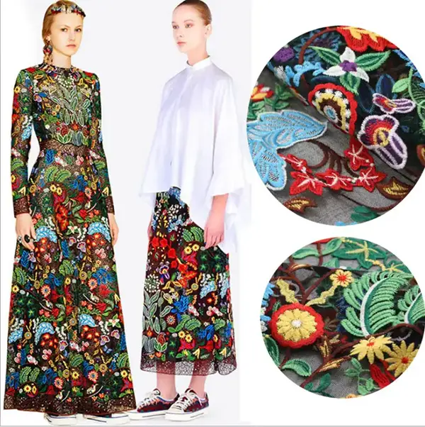 Custom Luxury Heavy Made Embroidery Tulle Beads Lace Mesh Beaded Fabric