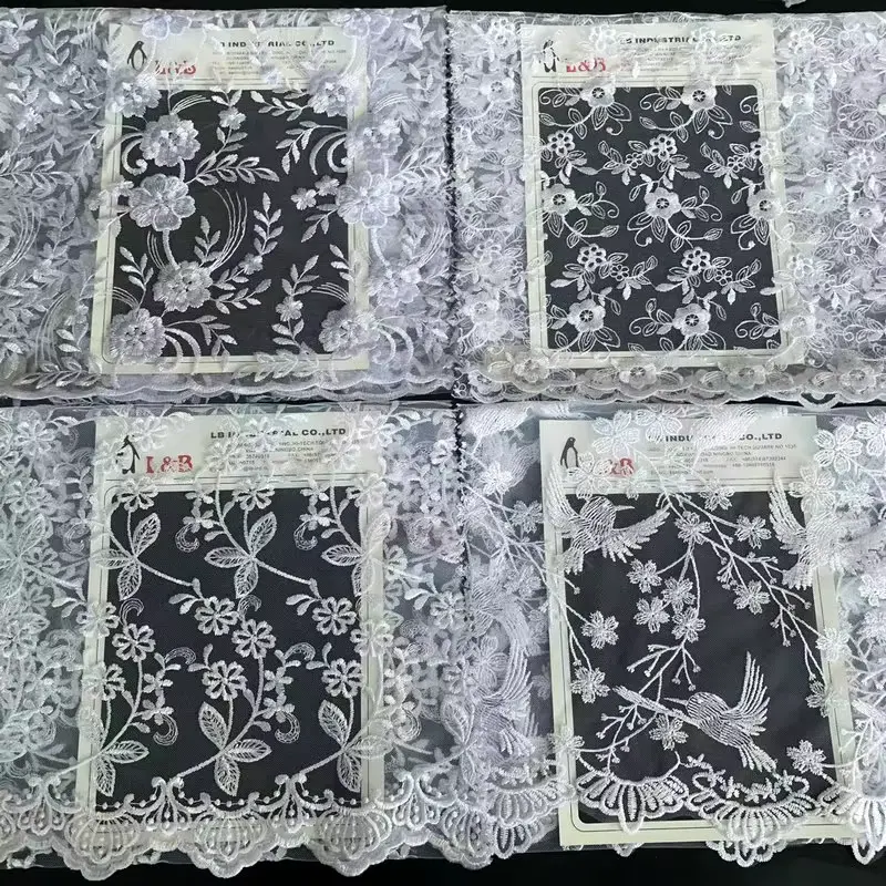 Wholesale Beautiful 3d Flower Beaded Cheap Textile Embroidery Fabric Swiss Voile Lace Trim 2021