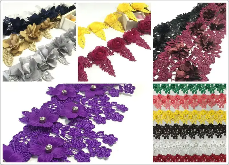 Multicolor Embroidered Lace With 3d Mesh Flowers Ribbon Beaded Tube Barcode Embroidery Lace