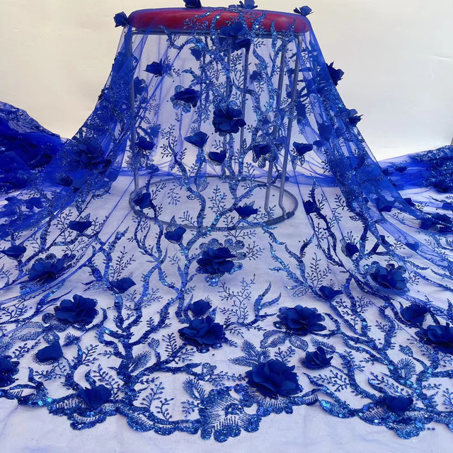 Bead Lace 2024 Mesh 3d Embroidered Applique Flower Embroidery Tulle Fabric